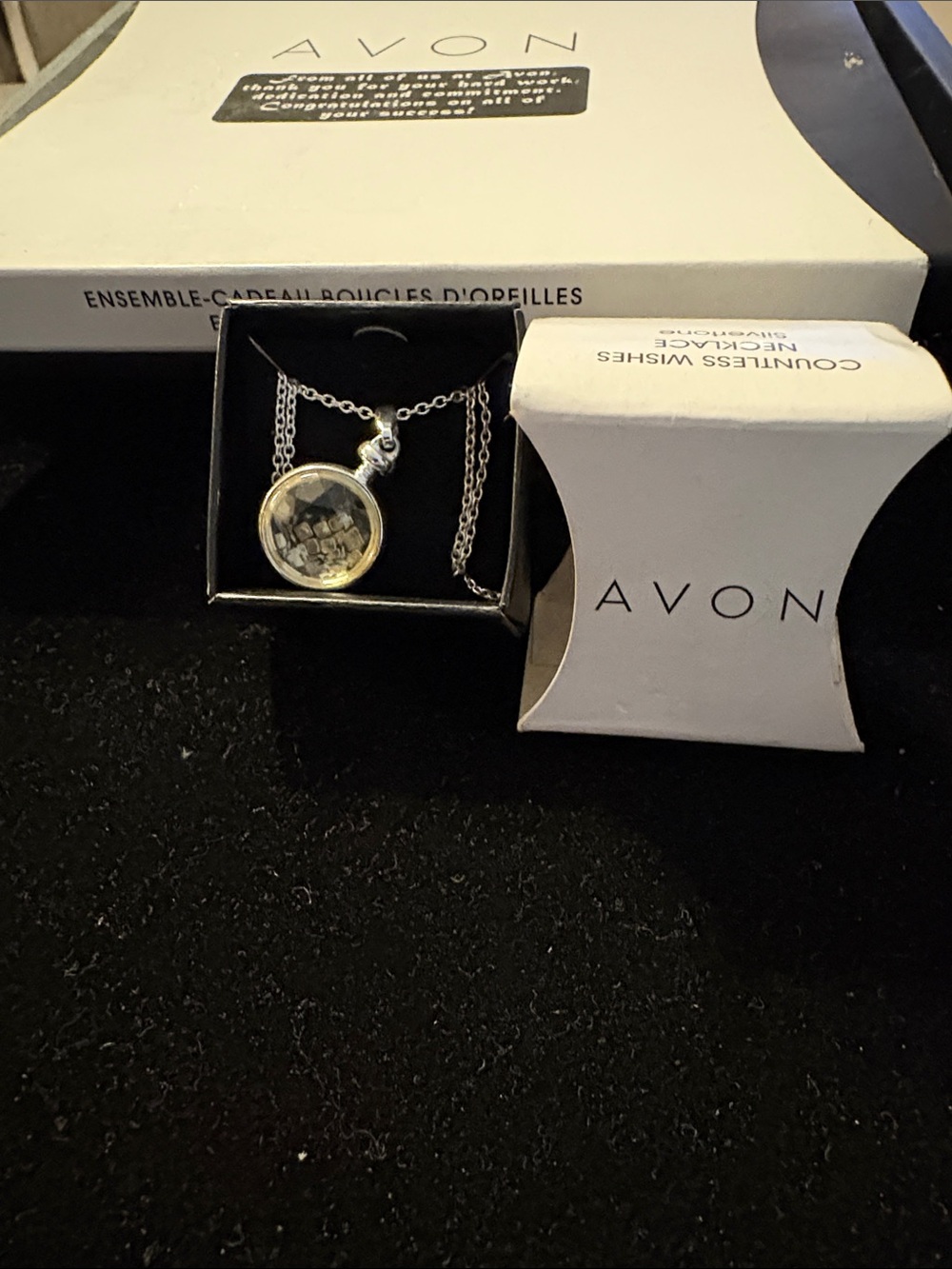 Avon Silver and Gold-Tone Faceted Pendant Necklace